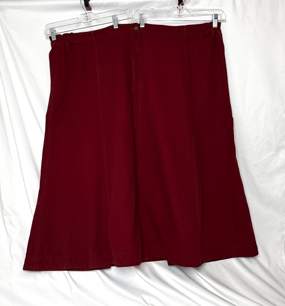 Roamans Womens Plus Size 36W Tall Burgundy Cotton A Line Skirt Elastic Waist